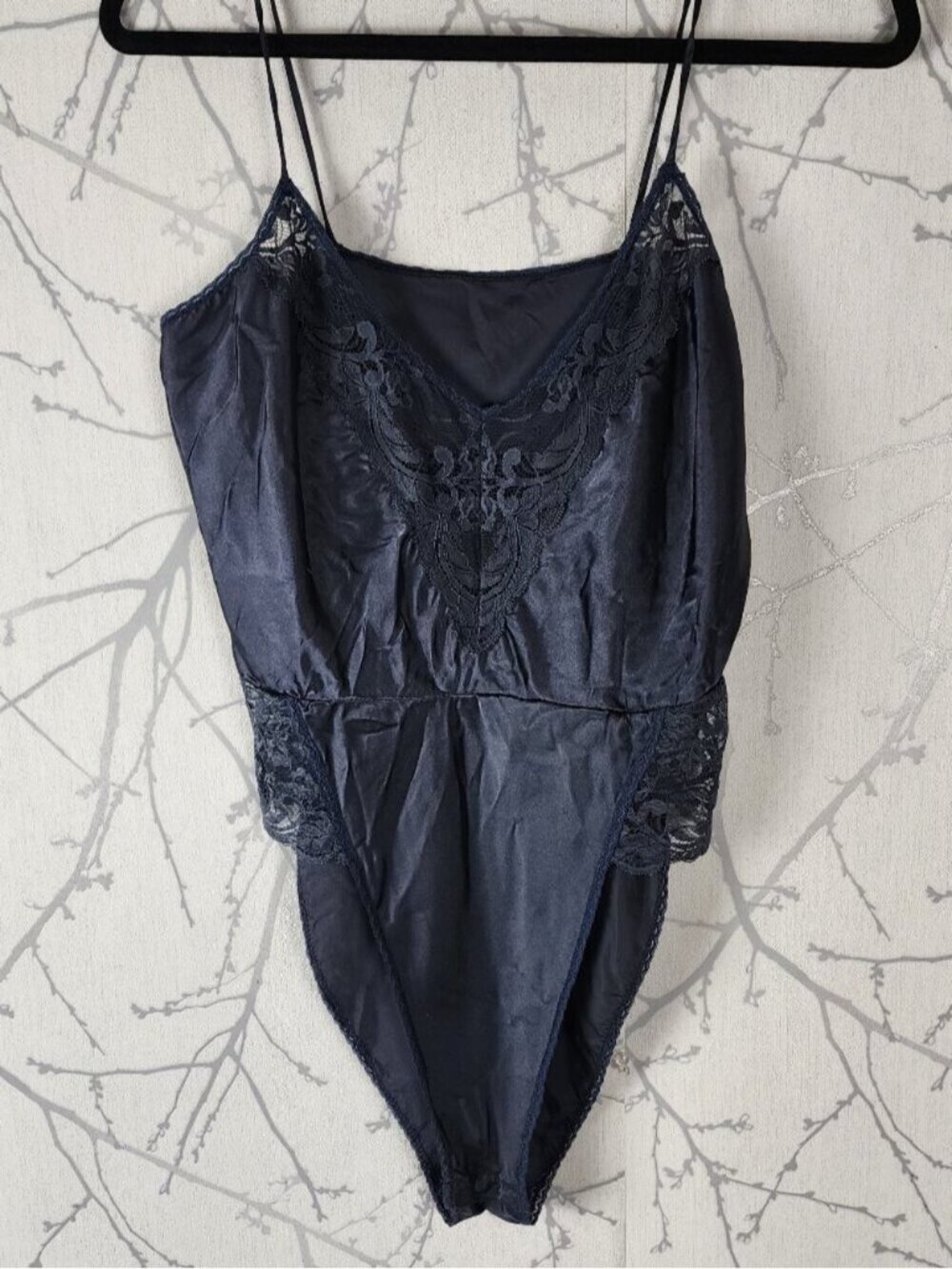 Kayser VTG Navy Lace Trim Strappy Teddy Bodysuit
